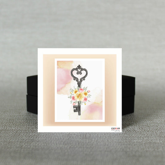 Key with Flower Message Card - C7