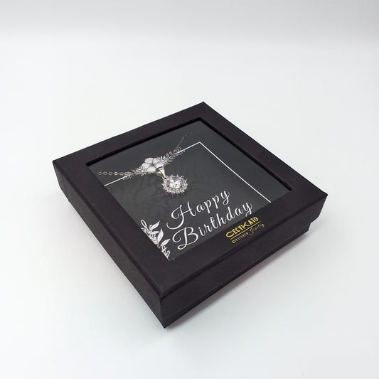 Birthday -  925 Sterling Silver Cubic Zirconia Round Minimalist Necklace TE264HB