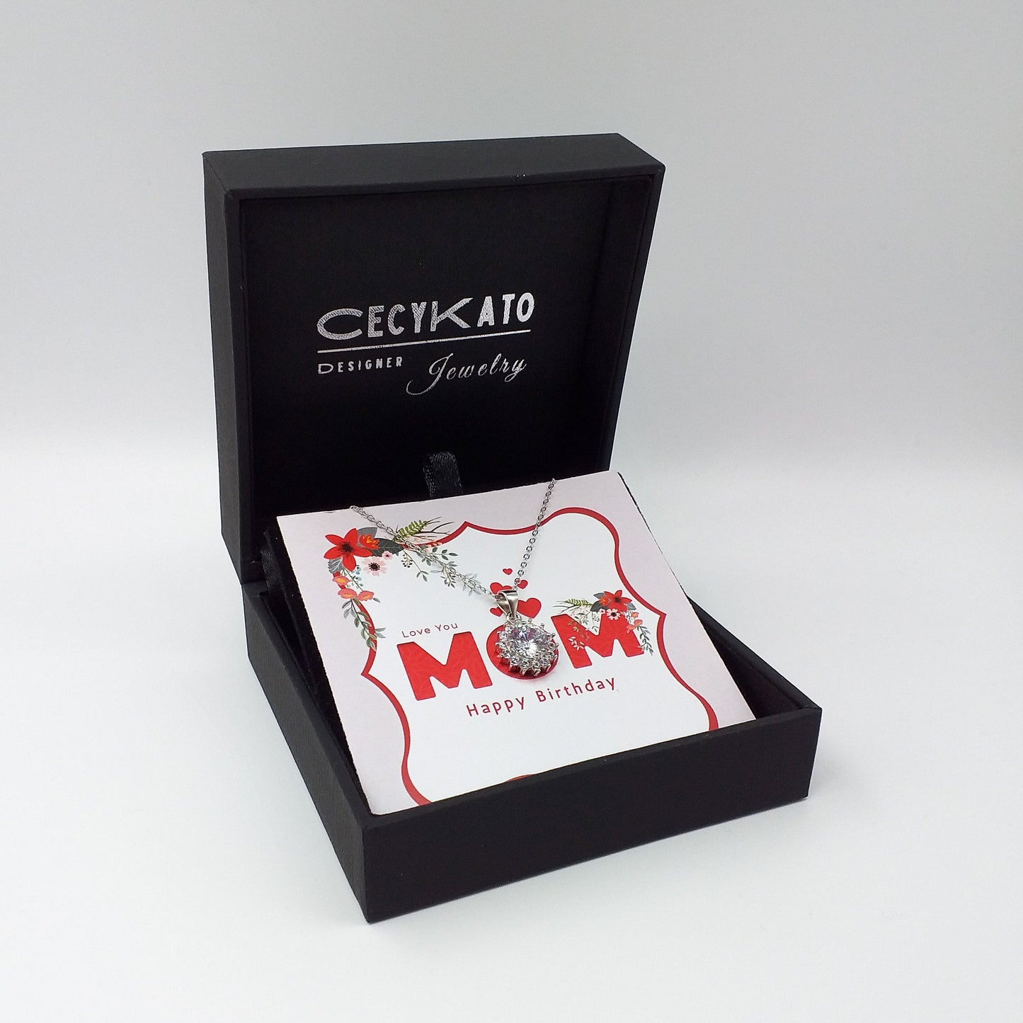 Birthday / Mom - 925 Sterling Silver Cubic Zirconia Necklace TE283HBM