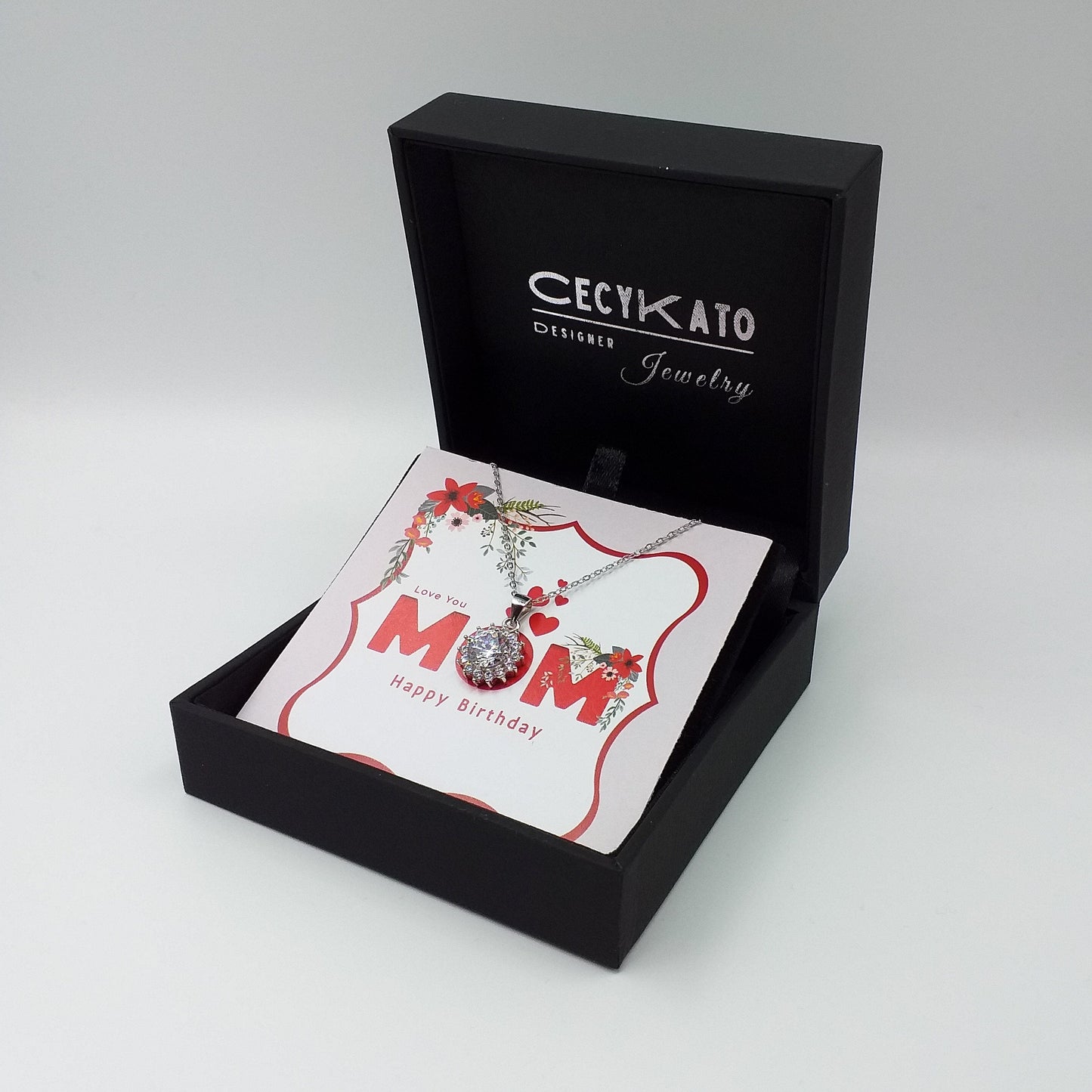 Birthday / Mom - 925 Sterling Silver Cubic Zirconia Necklace TE283HBM