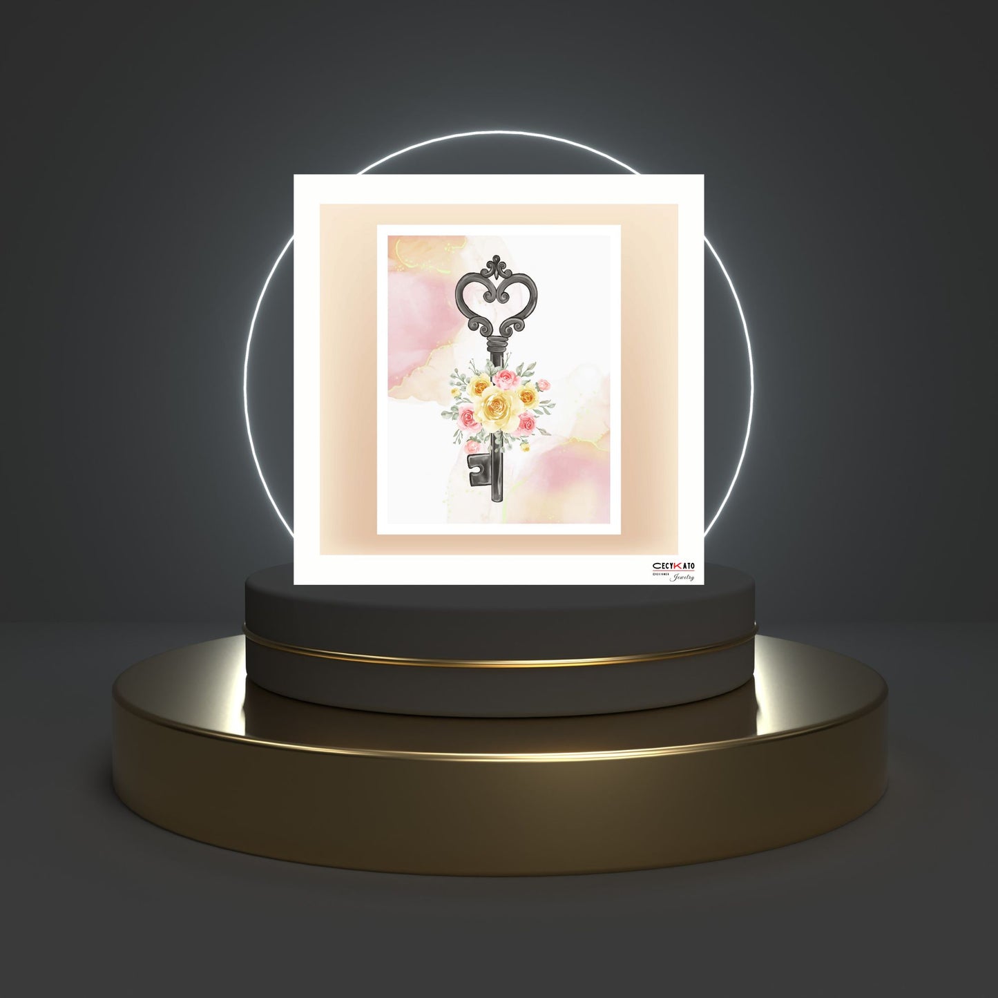 Key with Flower Message Card - C7