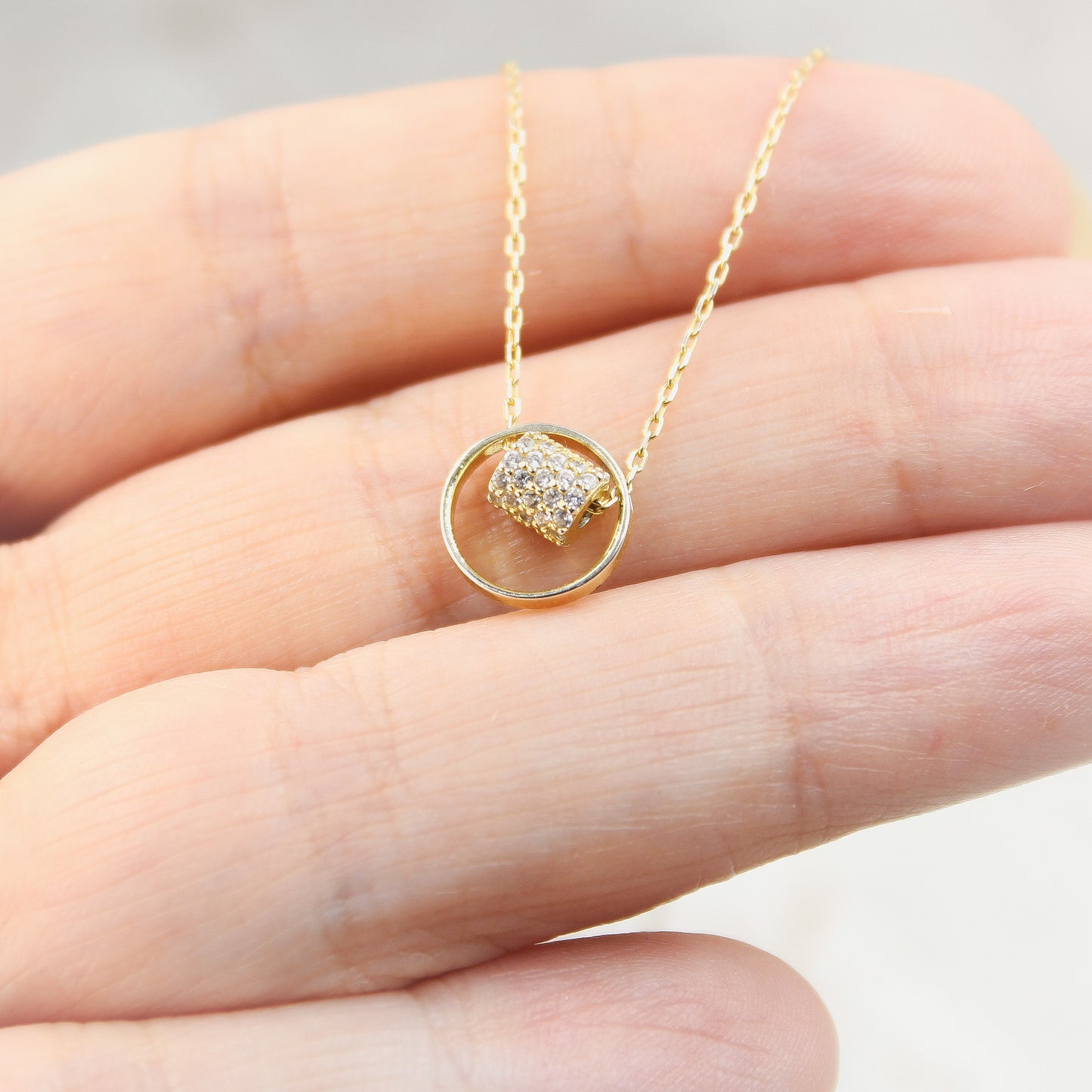 Birthday / Love - 925 Sterling Silver Rhinestone Geometric Minimalist Necklace TE5L28HB
