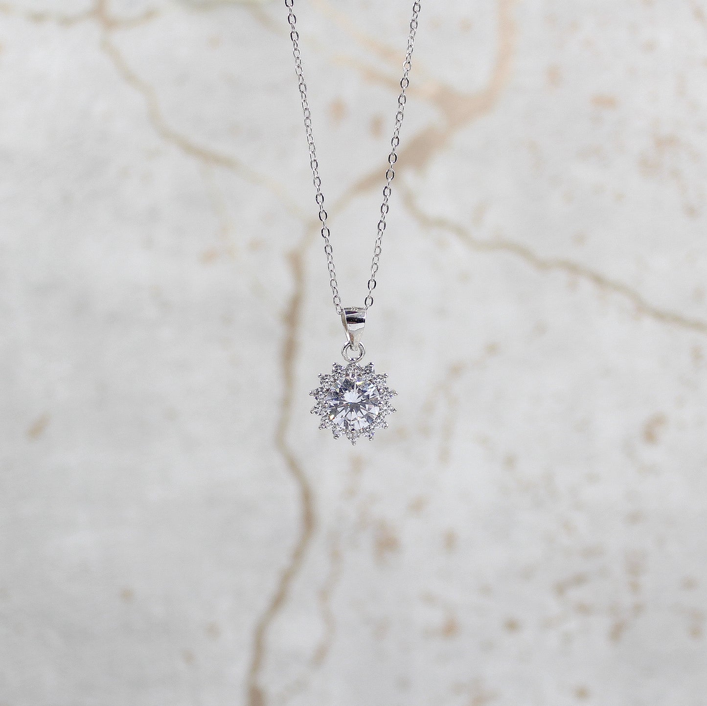 Love / Sweetheart - 925 Sterling Silver Cubic Zirconia Round Minimalist Necklace -TE271LY2