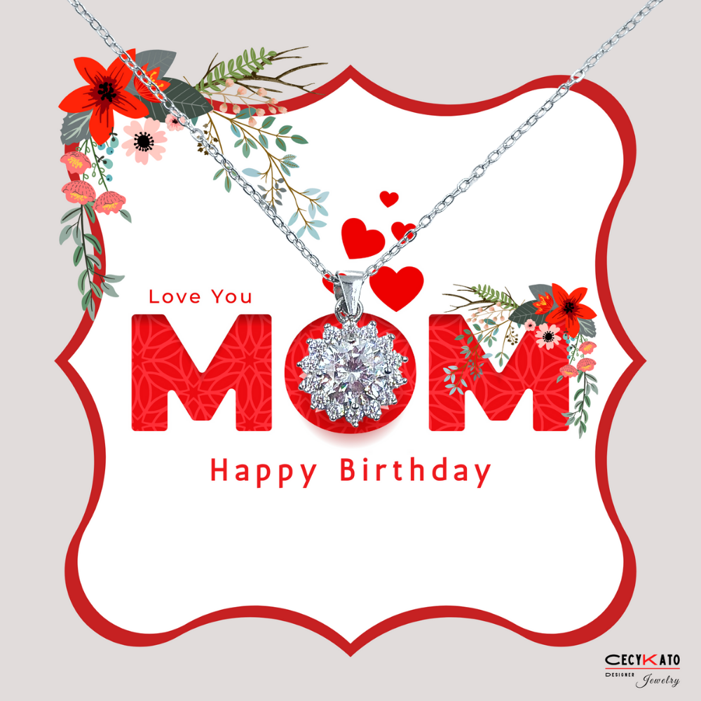 Birthday / Mom - 925 Sterling Silver Cubic Zirconia Necklace TE283HBM
