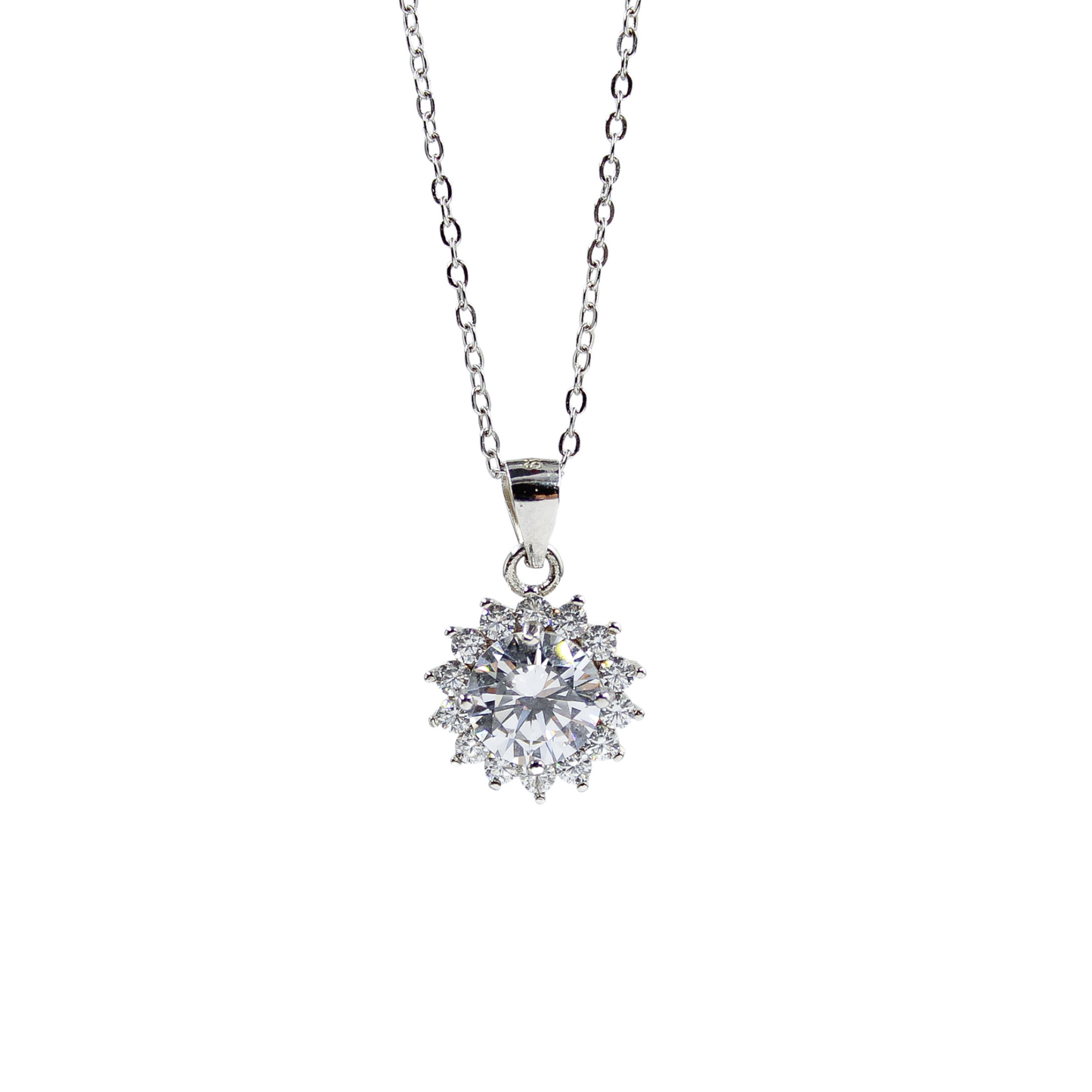 Birthday - 925 Sterling Silver Cubic Zirconia Round Minimalist Necklace TE264HB