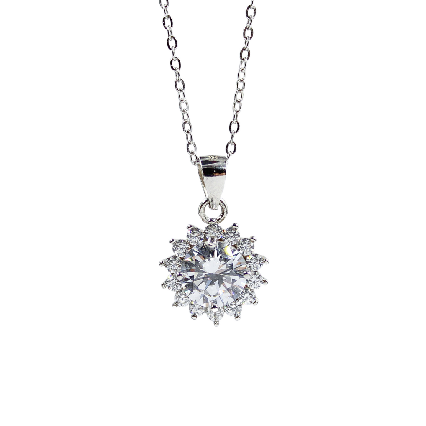 I love Love - 925 Sterling Silver Cubic Zirconia Round Minimalist Necklace TE274LY