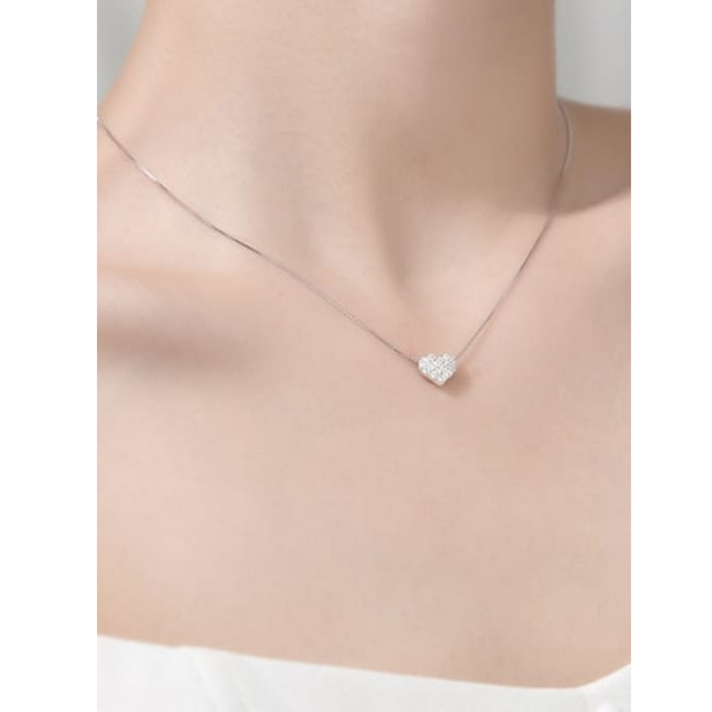 Love/ Keep Me / 925 Sterling Silver Cubic Zirconia White Heart Necklace TE144LY