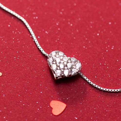 I Love You / 925 Sterling Silver Cubic Zirconia White Heart Necklace TE175LY