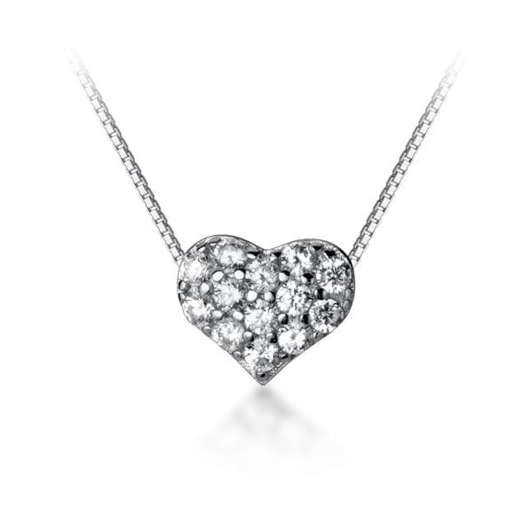 Love/ Keep Me / 925 Sterling Silver Cubic Zirconia White Heart Necklace TE144LY