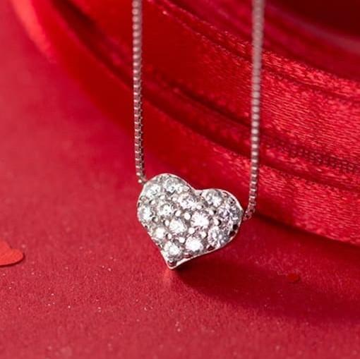 Love/ Keep Me / 925 Sterling Silver Cubic Zirconia White Heart Necklace TE144LY