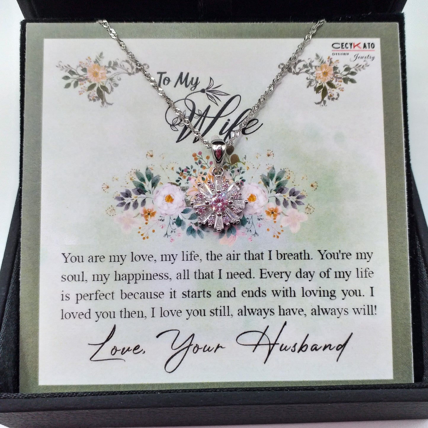 Wife / Love - 925 Sterling Silver Cubic Zirconia Flower Minimalist Necklace TE821W