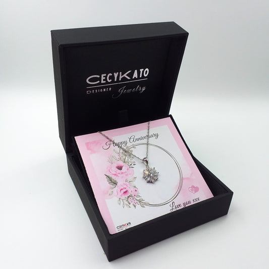 Anniversary /Flower /Pink - 925 Sterling Silver Cubic Zirconia Flower Minimalist necklace TE826A