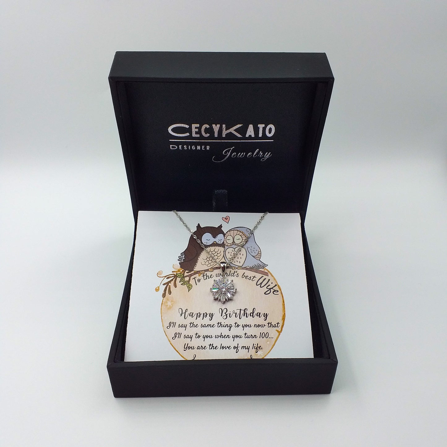 Birthday / Wife - The World's Best- 925 Sterling Silver Cubic Zirconia Flower Minimalist necklace TE8L27W2