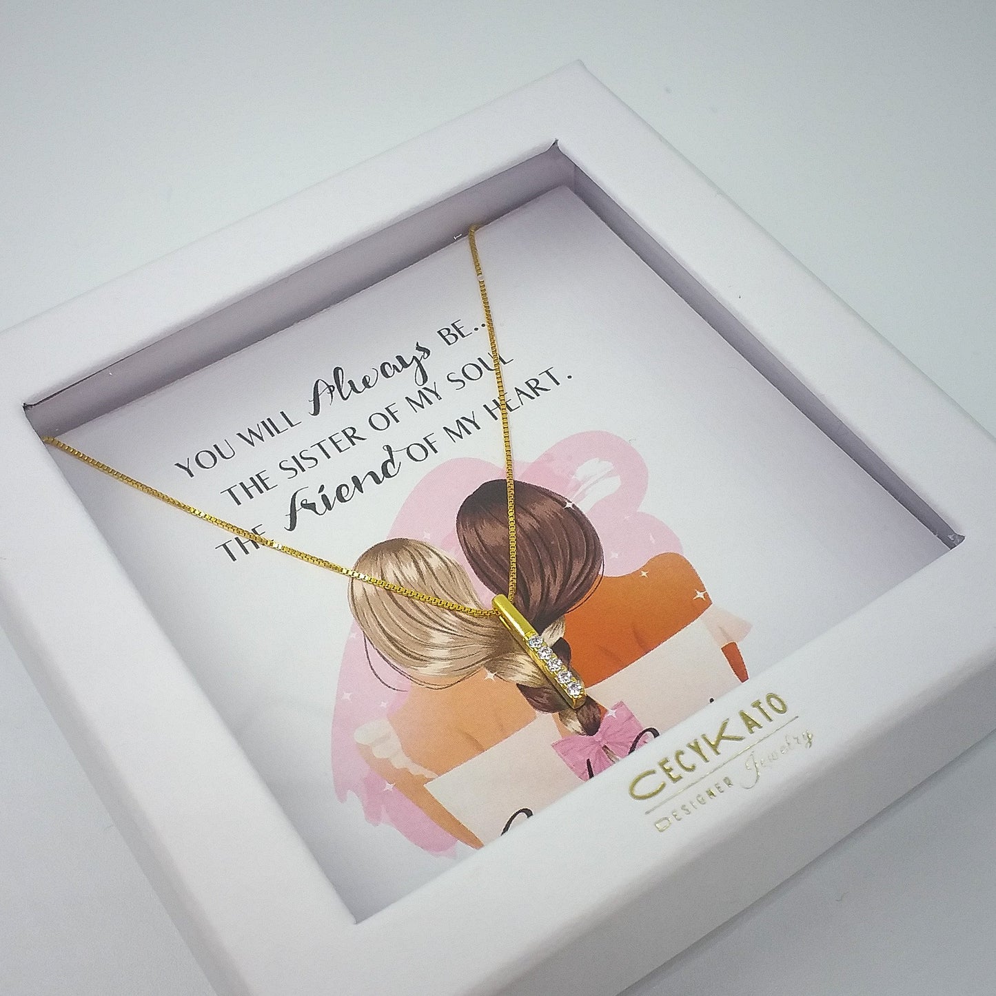 Friend / Soul Sister - 14K Gold Plated Rhinestone Geometric Minimalist Necklace TE442F