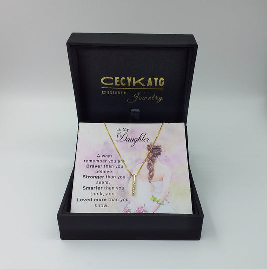 Inspirational / Daughter - 14K Gold Plated Rhinestone Geometric Minimalist Necklace TE4L37D