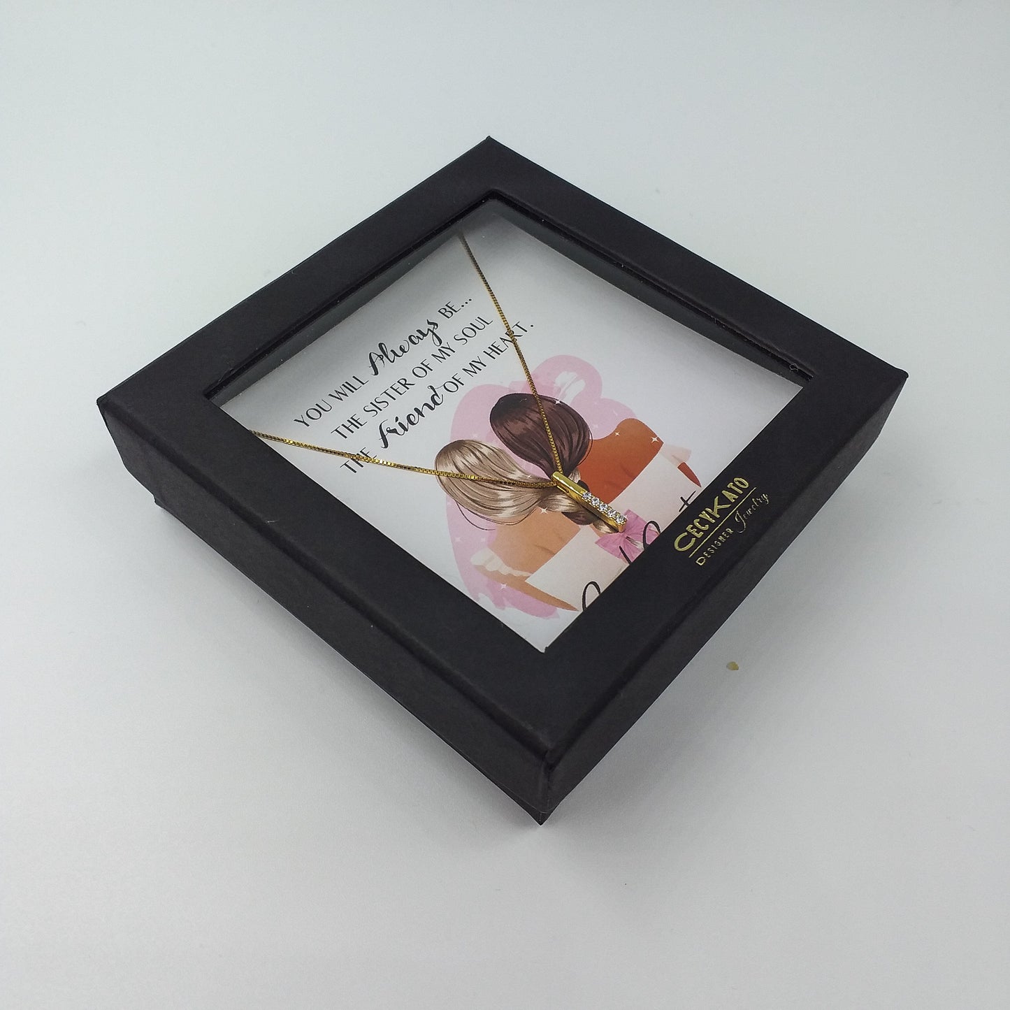 Friend / Soul Sister - 14K Gold Plated Rhinestone Geometric Minimalist Necklace TE442F
