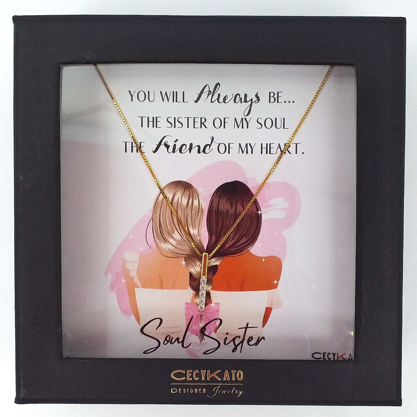 Friend / Soul Sister - 14K Gold Plated Rhinestone Geometric Minimalist Necklace TE442F
