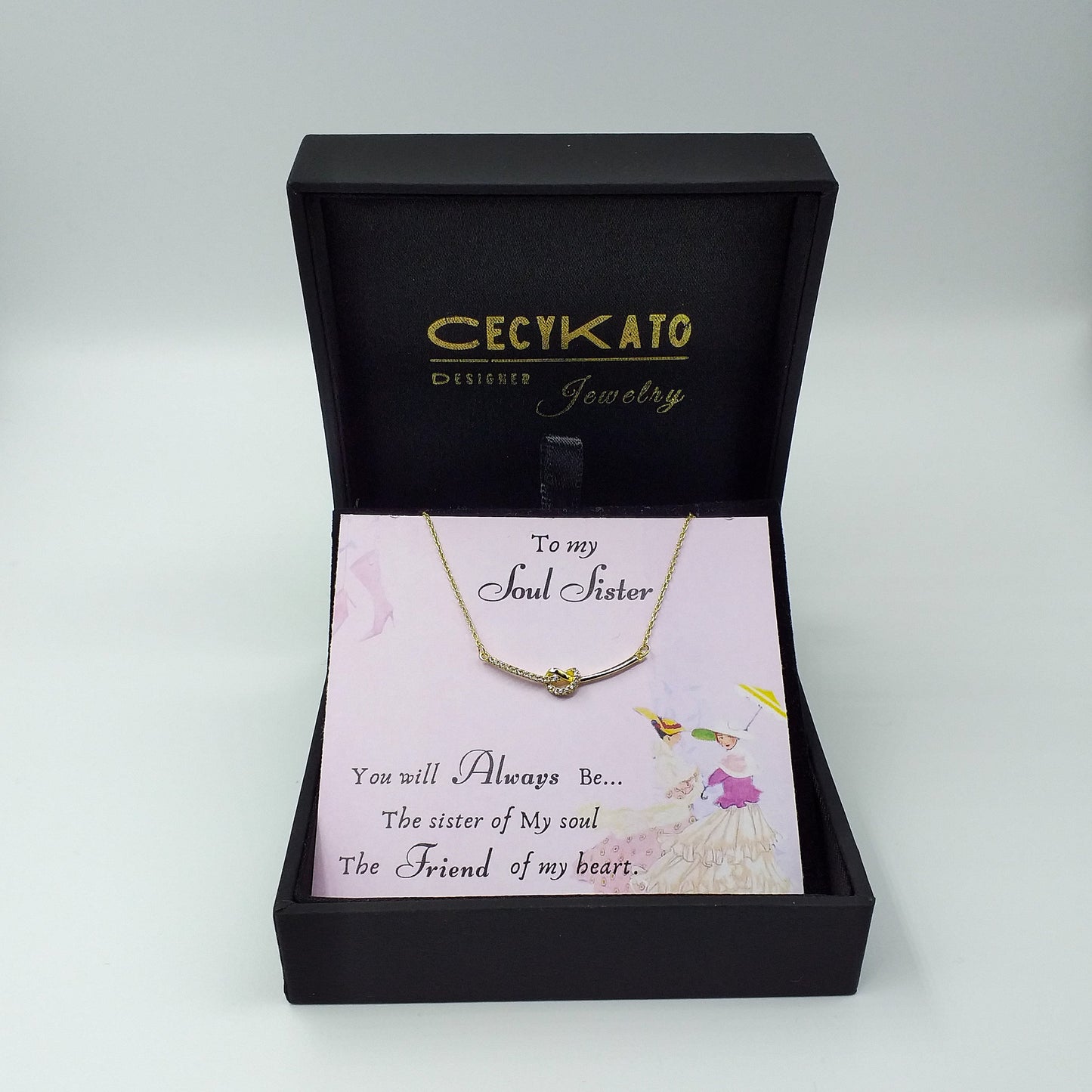 Friend / Soul Sister - 14K Gold Plated Rhinestone Geometric Minimalist Necklace TE643F