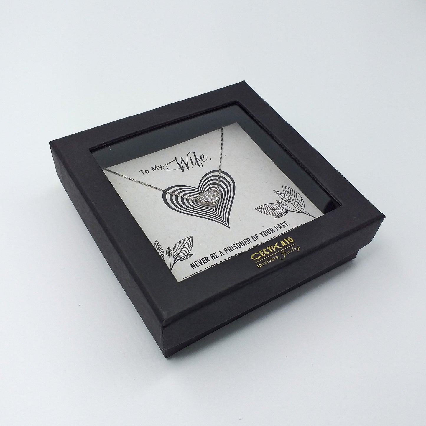 Wife / Inspirational - 925 Sterling Silver Cubic Zirconia White Heart Necklace TE119W