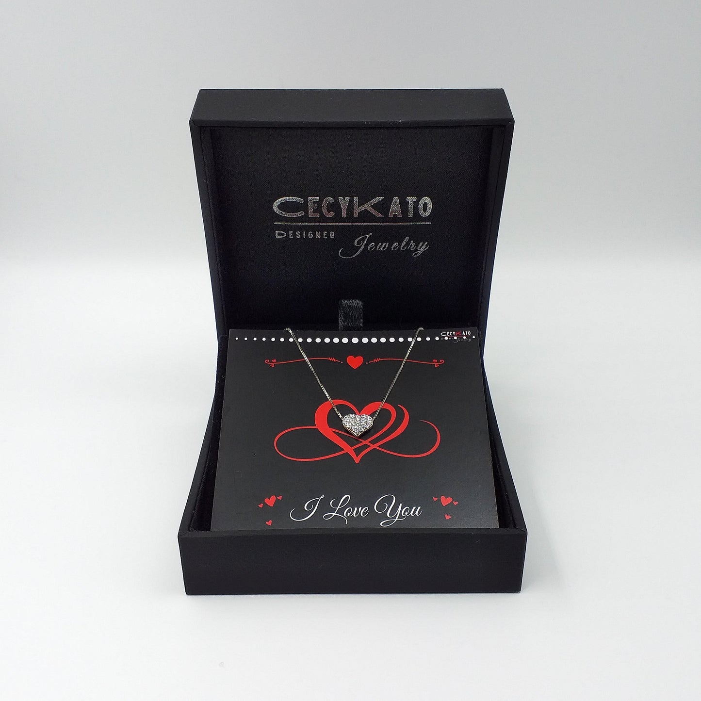 I Love You / 925 Sterling Silver Cubic Zirconia White Heart Necklace TE175LY
