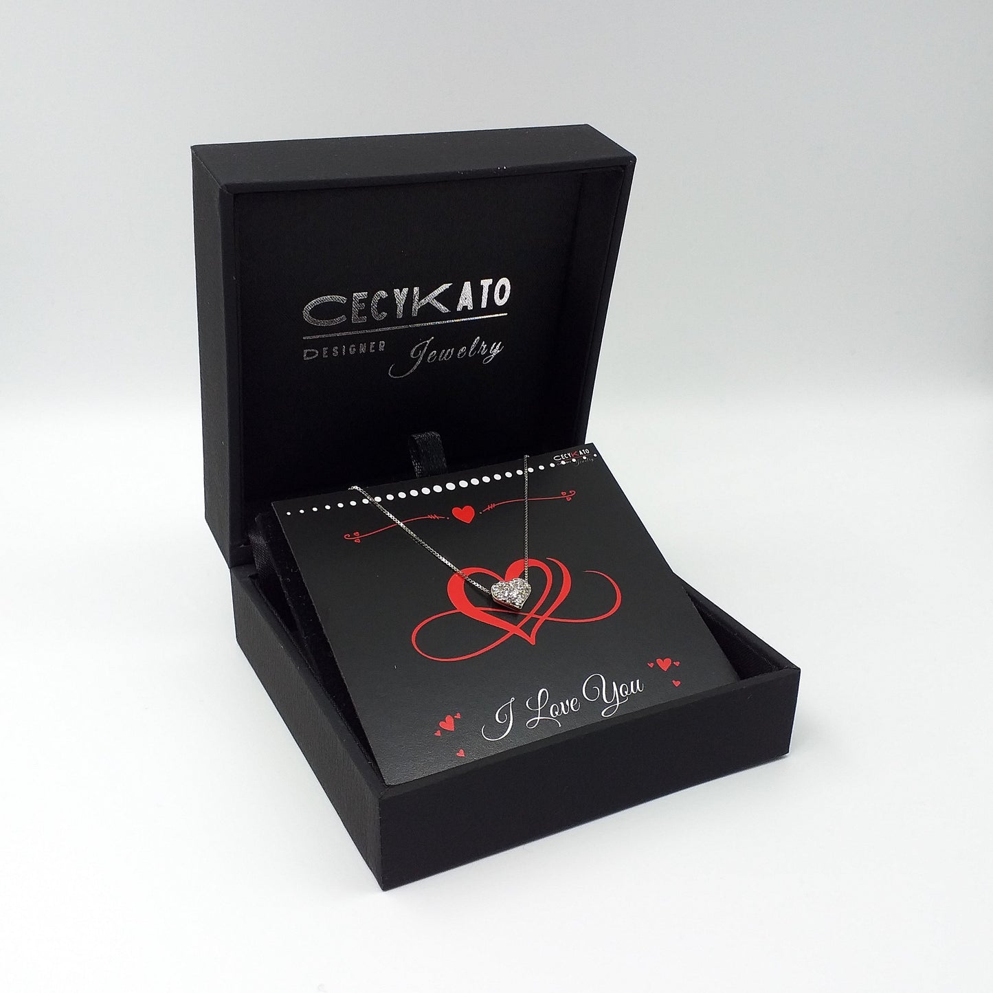 I Love You / 925 Sterling Silver Cubic Zirconia White Heart Necklace TE175LY