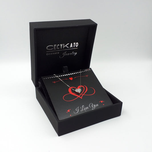I Love You / 925 Sterling Silver Cubic Zirconia White Heart Necklace TE175LY