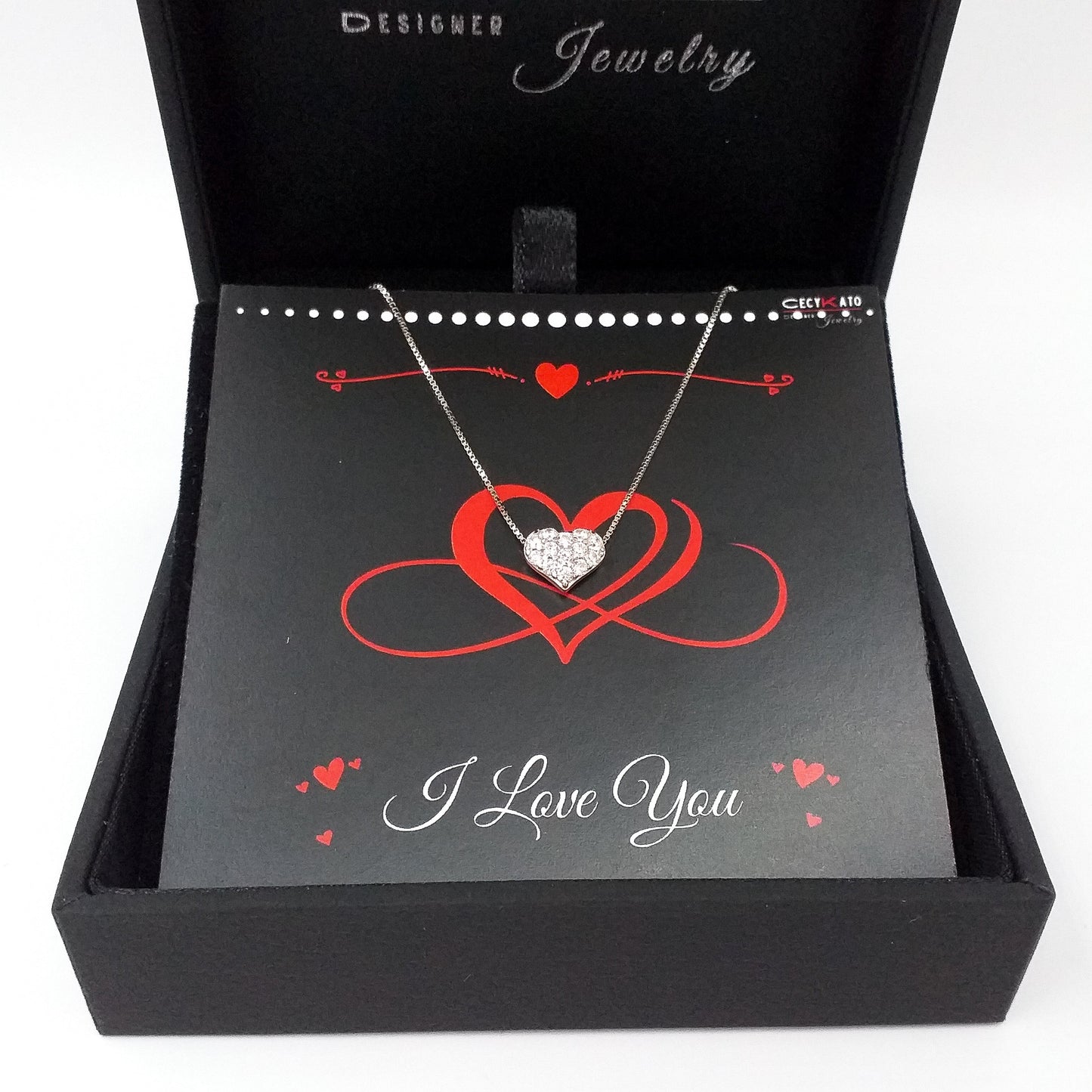 I Love You / 925 Sterling Silver Cubic Zirconia White Heart Necklace TE175LY