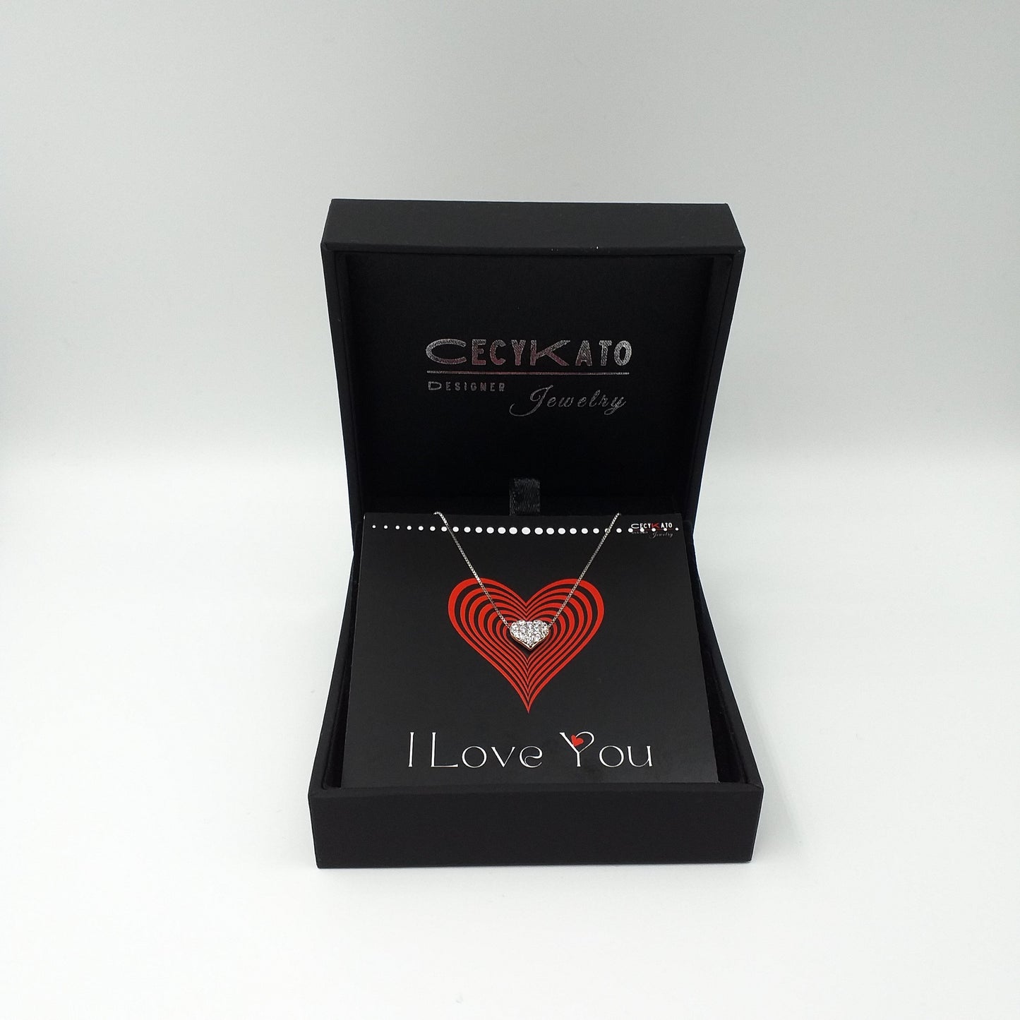 I Love You - 925 Sterling Silver Cubic Zirconia White Heart Necklace TE166LY
