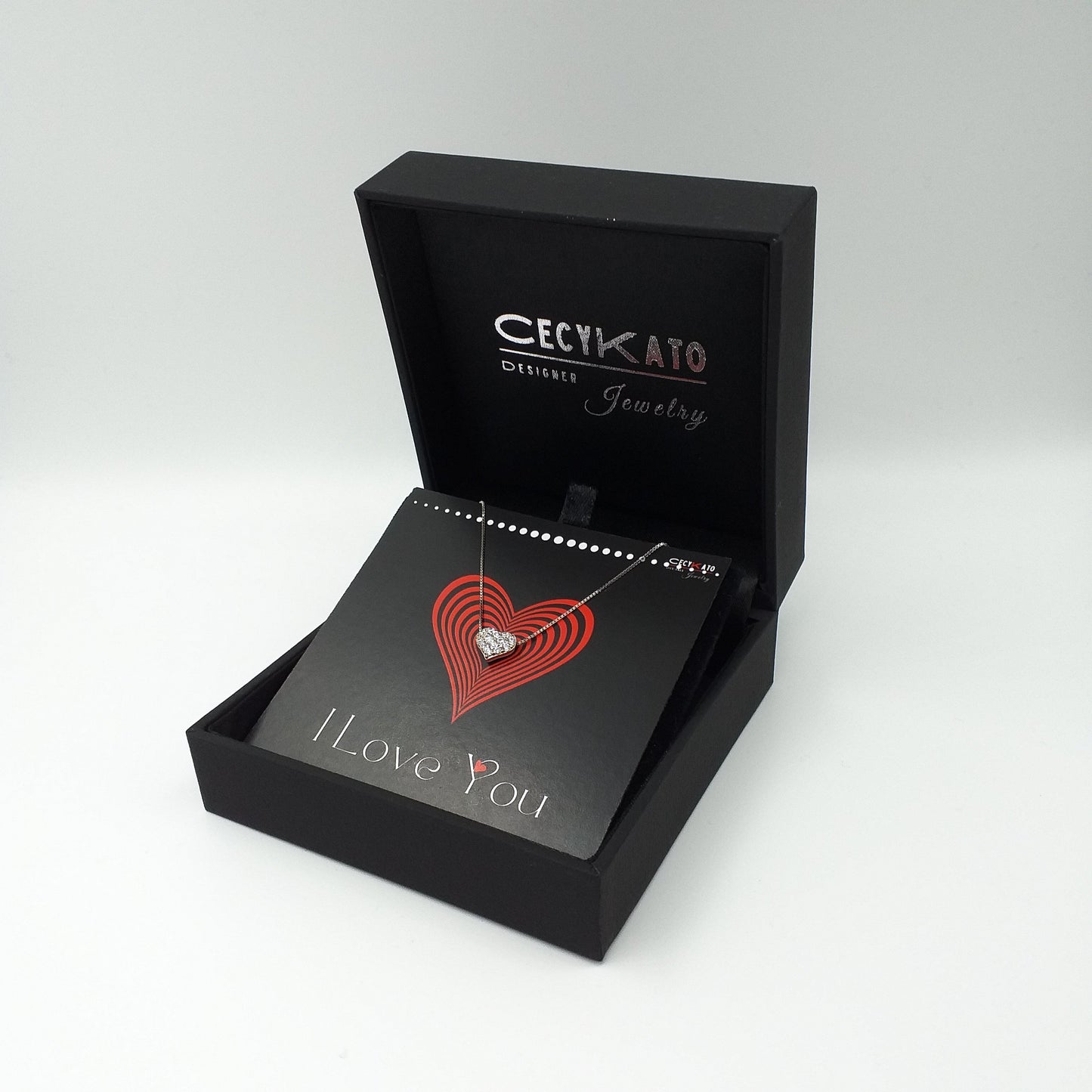 I Love You - 925 Sterling Silver Cubic Zirconia White Heart Necklace TE166LY