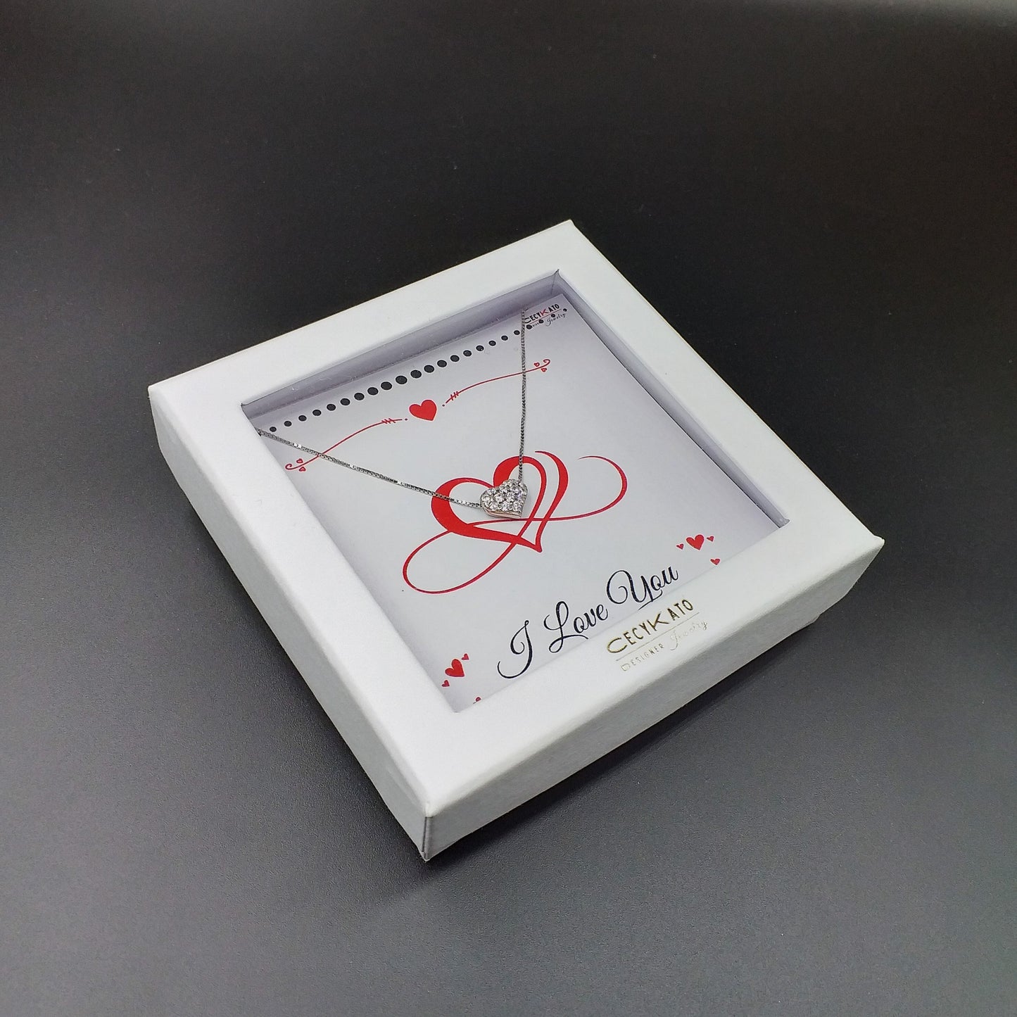 I Love You / 925 Sterling Silver Cubic Zirconia White Heart Necklace TE175LY