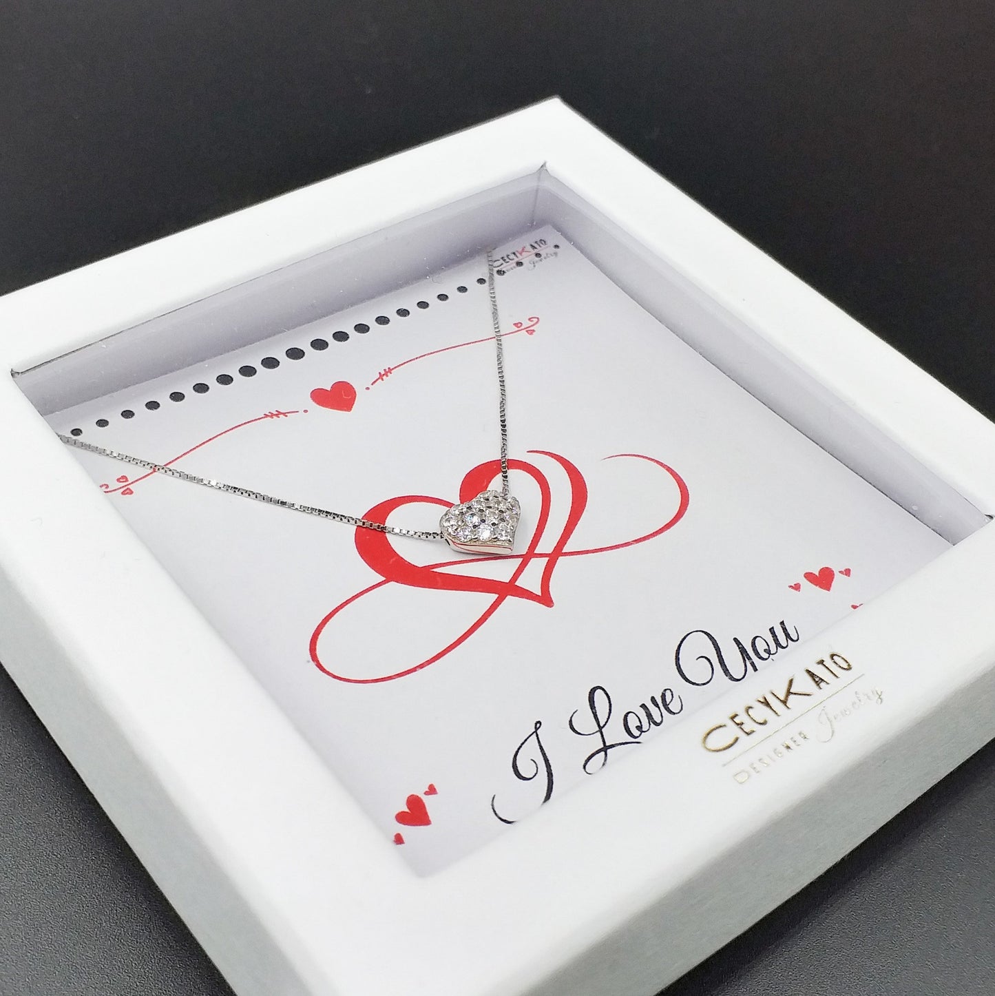 I Love You / 925 Sterling Silver Cubic Zirconia White Heart Necklace TE175LY