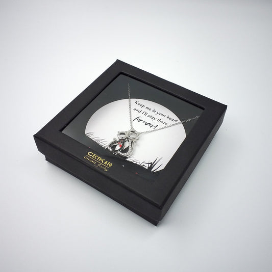 I Love You  - Rhodium Plated Sterling Silver Pair of Cats Necklace with Black and White Cubic Zirconia LL444LY