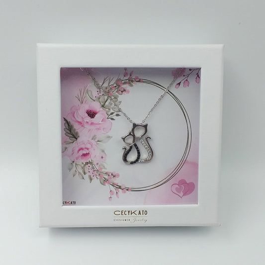 Pink Floral Ring /Double Heart Pendant with Chain in Sterling Silver, - Set with Cubic Zirconia  LL424
