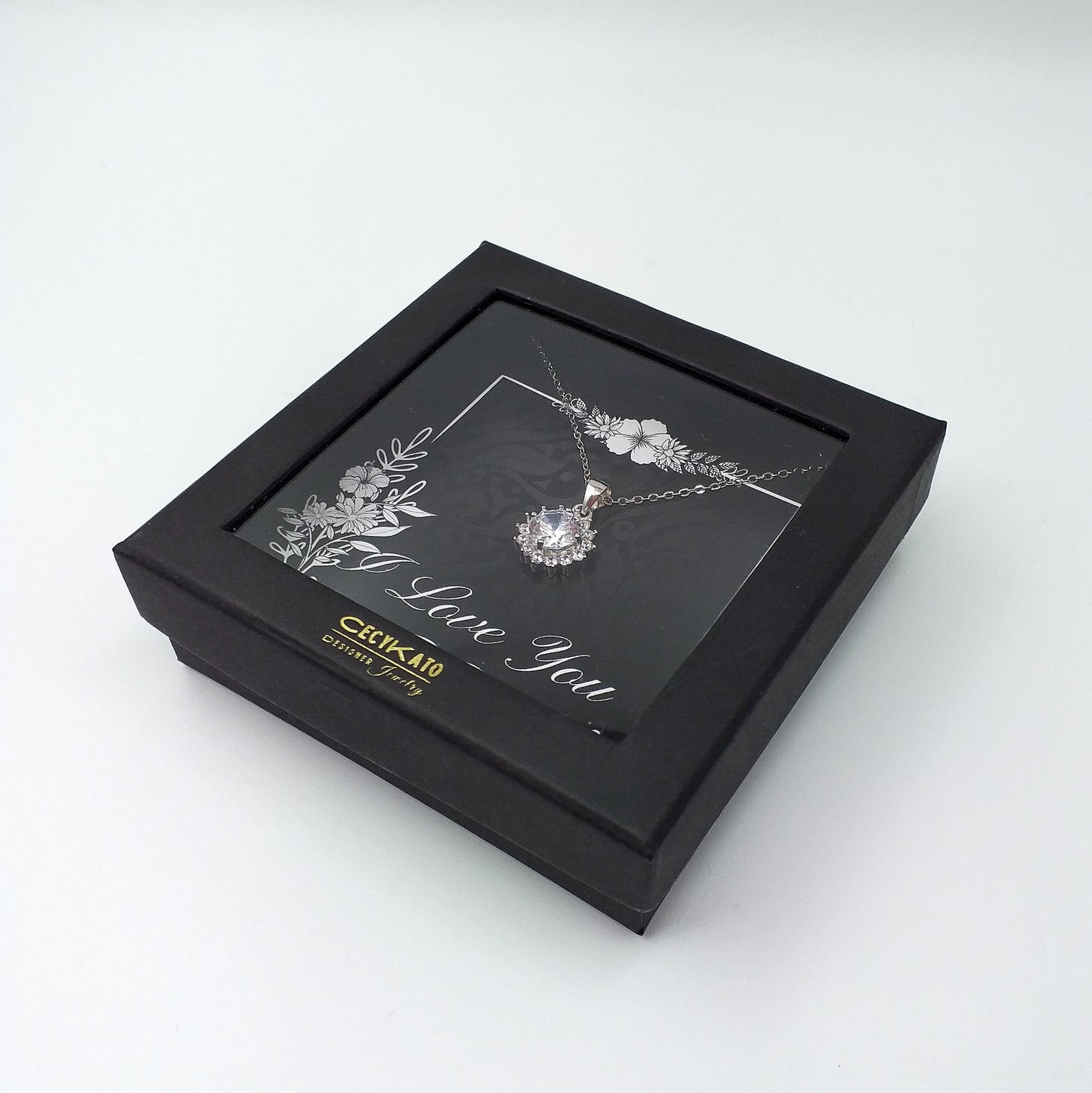 I love Love - 925 Sterling Silver Cubic Zirconia Round Minimalist Necklace TE274LY