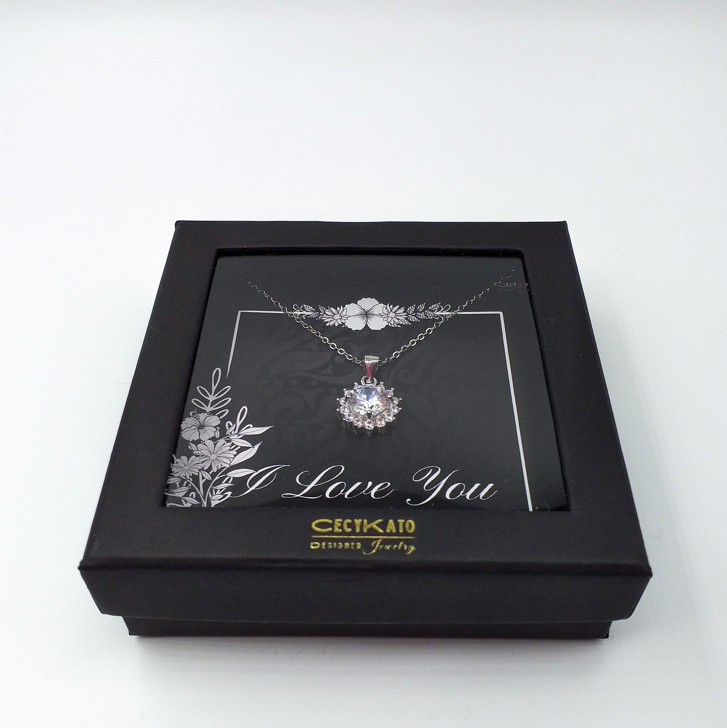 I love Love - 925 Sterling Silver Cubic Zirconia Round Minimalist Necklace TE274LY