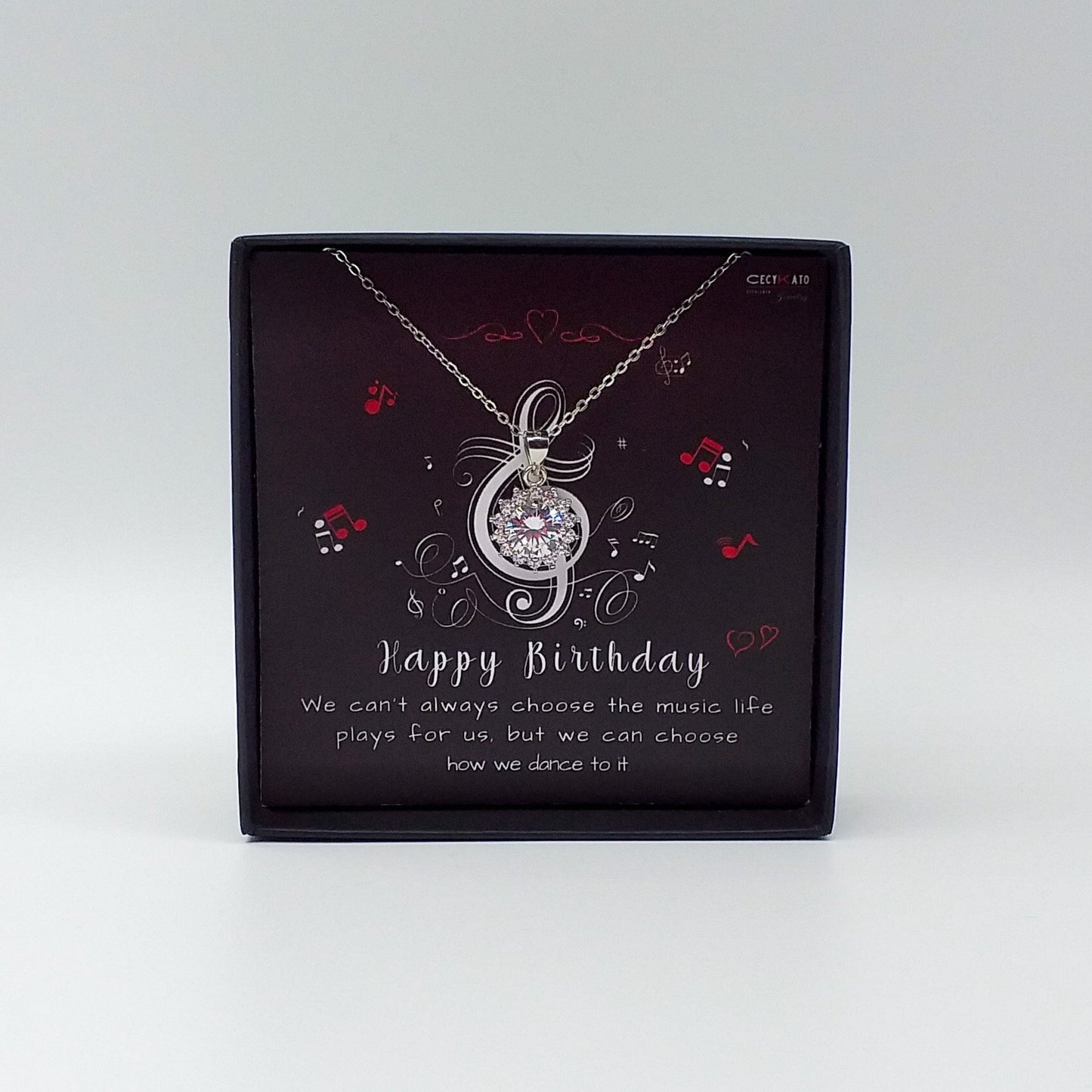 Birthday / Music - 925 Sterling Silver Cubic Zirconia Round Minimalist Necklace TE2BW84HBMS