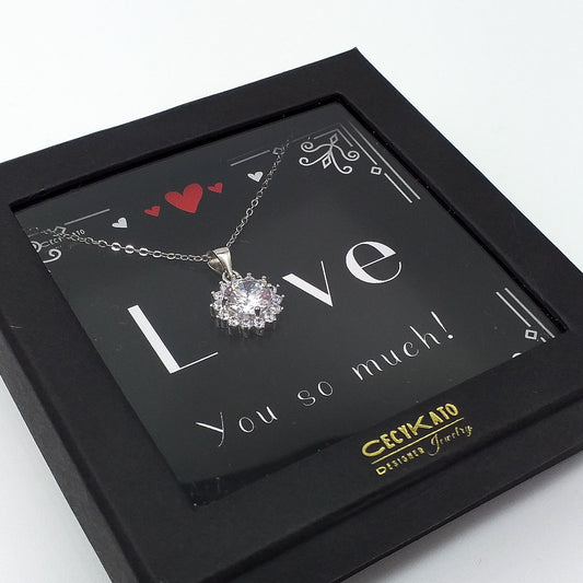 Love -  925 Sterling Silver Cubic Zirconia Round Minimalist Necklace : TE278LY