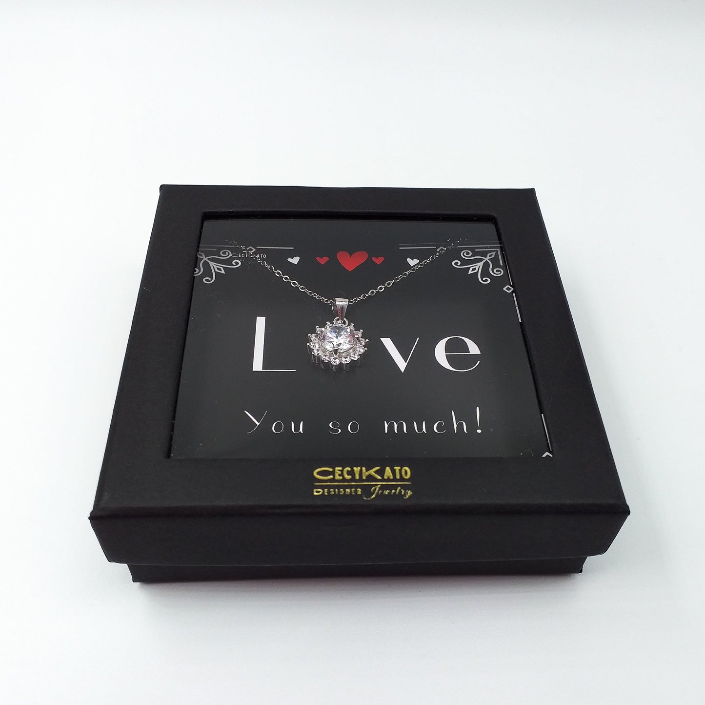 Love - 925 Sterling Silver Cubic Zirconia Round Minimalist Necklace : TE278LY