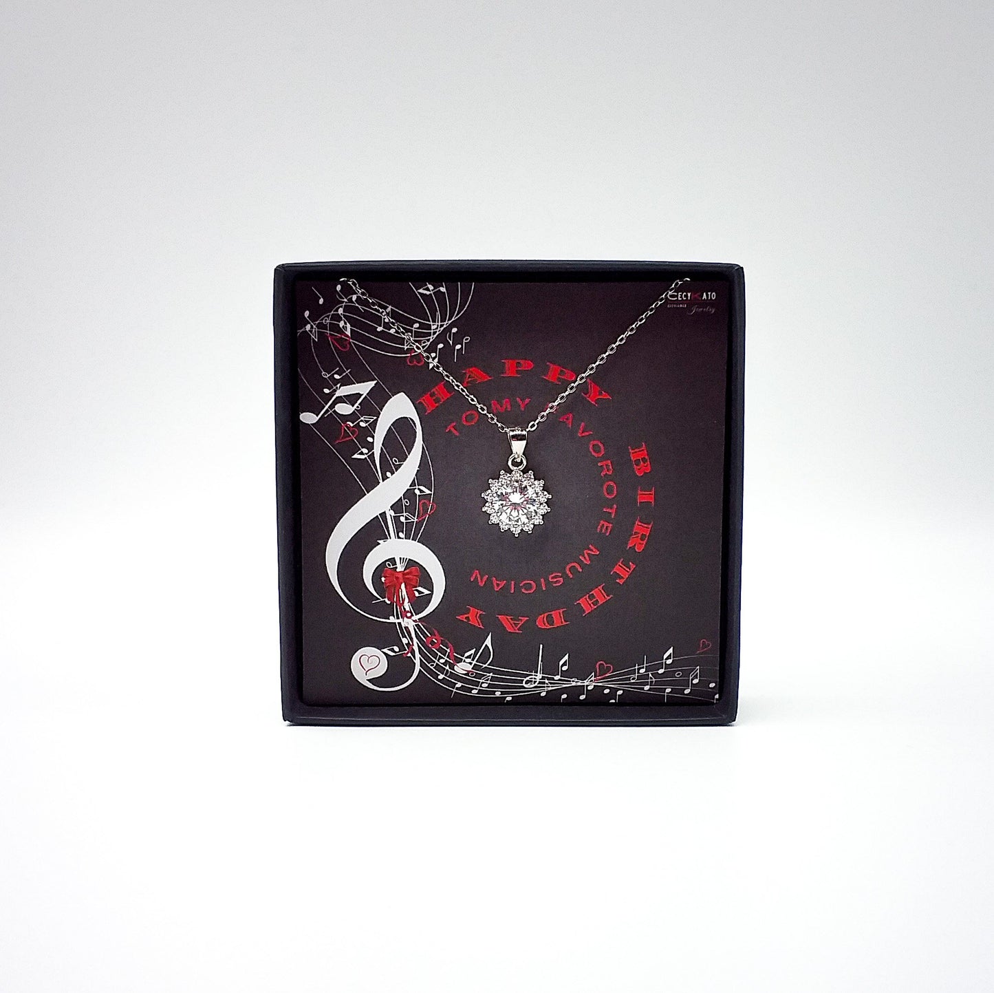Birthday / Music - 925 Sterling Silver Cubic Zirconia Round Minimalist Necklace TE2BW85HBMS