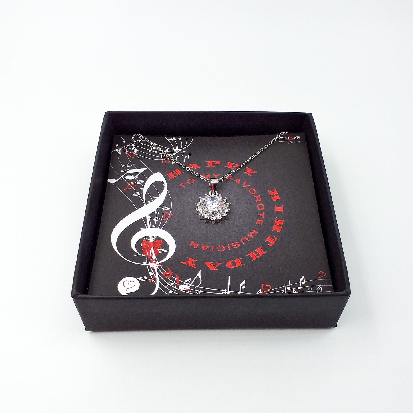 Birthday / Music - 925 Sterling Silver Cubic Zirconia Round Minimalist Necklace TE2BW85HBMS