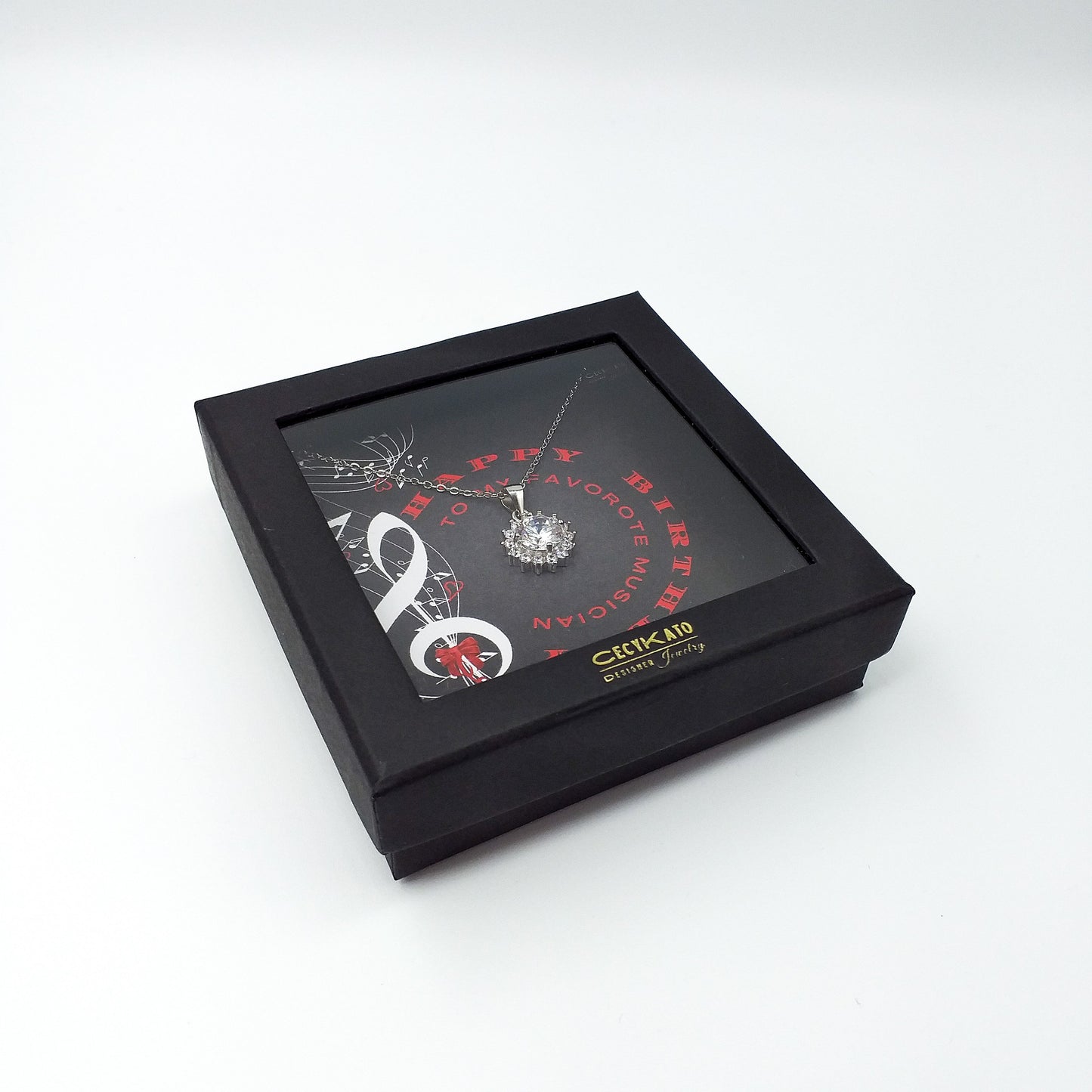 Birthday / Music - 925 Sterling Silver Cubic Zirconia Round Minimalist Necklace TE2BW85HBMS