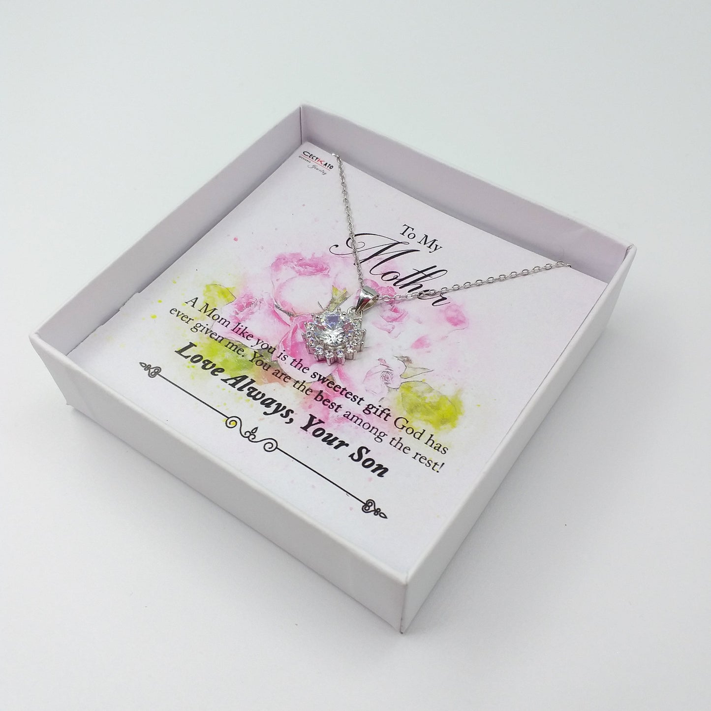 Mother / Love - 925 Sterling Silver Cubic Zirconia Round Minimalist Necklace TE281M