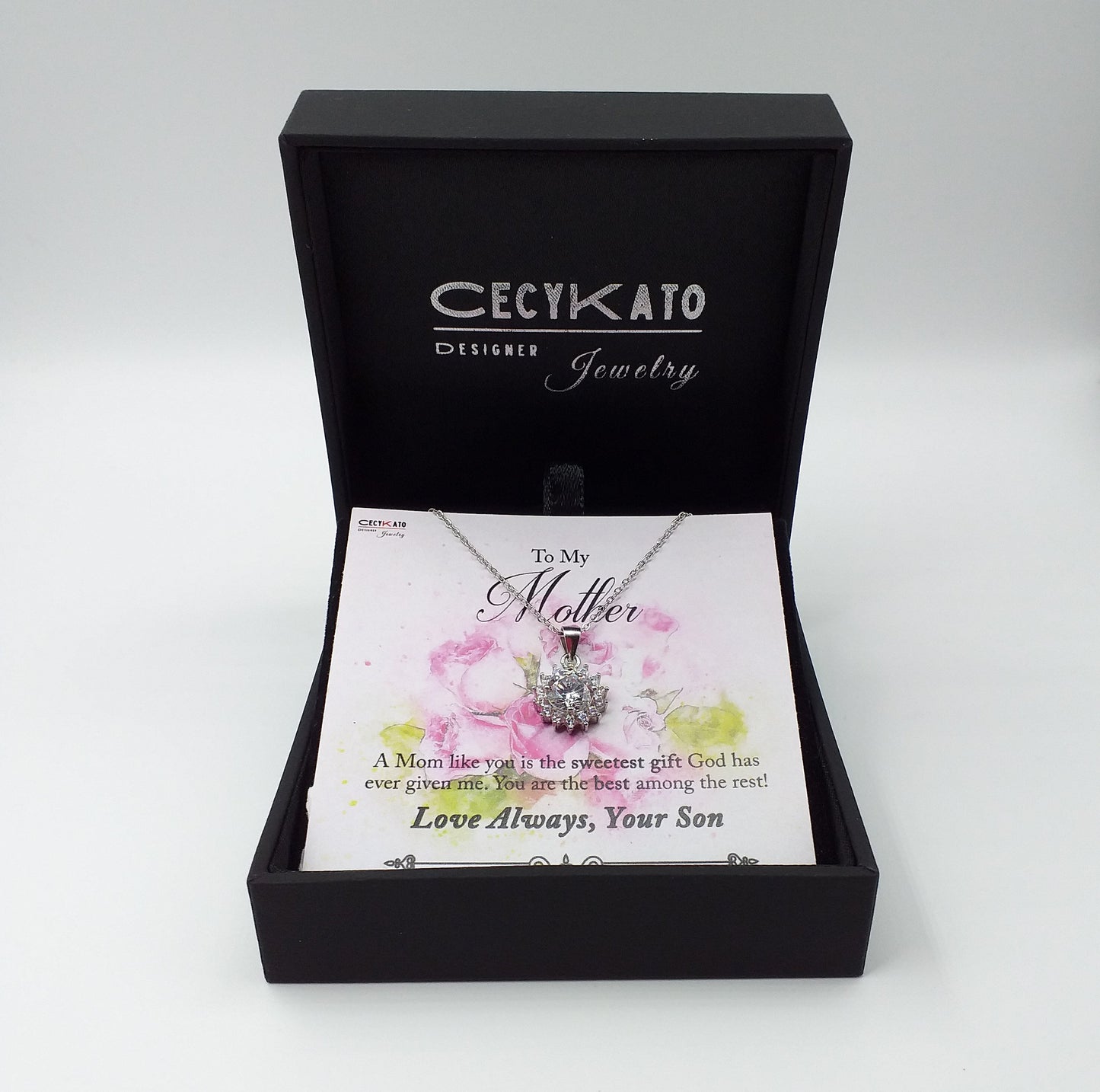 Mother / Love - 925 Sterling Silver Cubic Zirconia Round Minimalist Necklace TE281M