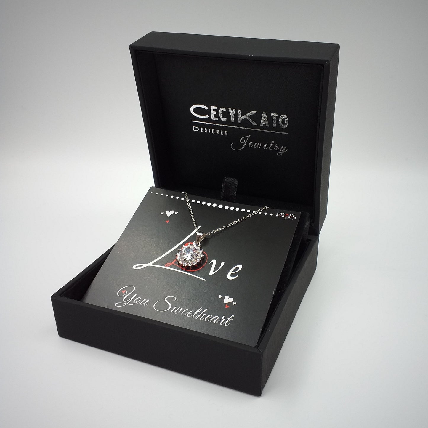 Love / Sweetheart - 925 Sterling Silver Cubic Zirconia Round Minimalist Necklace -TE271LY2