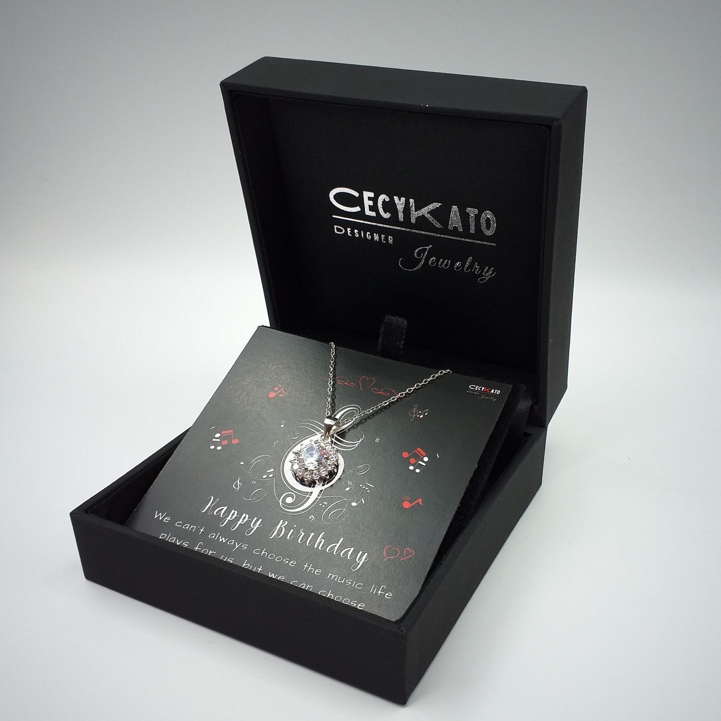 Birthday / Music - 925 Sterling Silver Cubic Zirconia Round Minimalist Necklace TE2L84HBMS