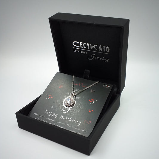 Birthday / Music -  925 Sterling Silver Cubic Zirconia Round Minimalist Necklace TE2L84HBMS