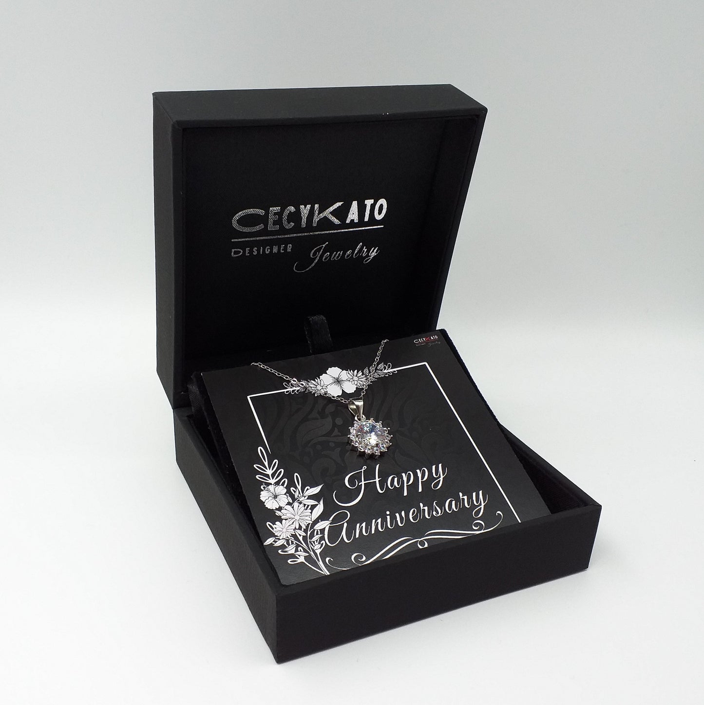 Anniversary - 925 Sterling Silver Cubic Zirconia Round Minimalist Necklace - TE265A