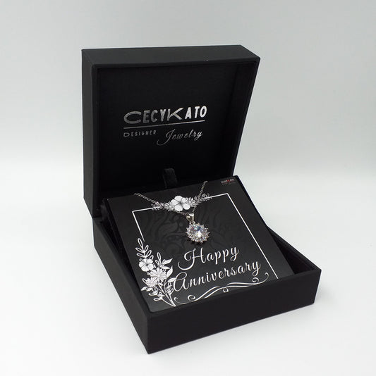 Anniversary  -  925 Sterling Silver Cubic Zirconia Round Minimalist Necklace - TE265A