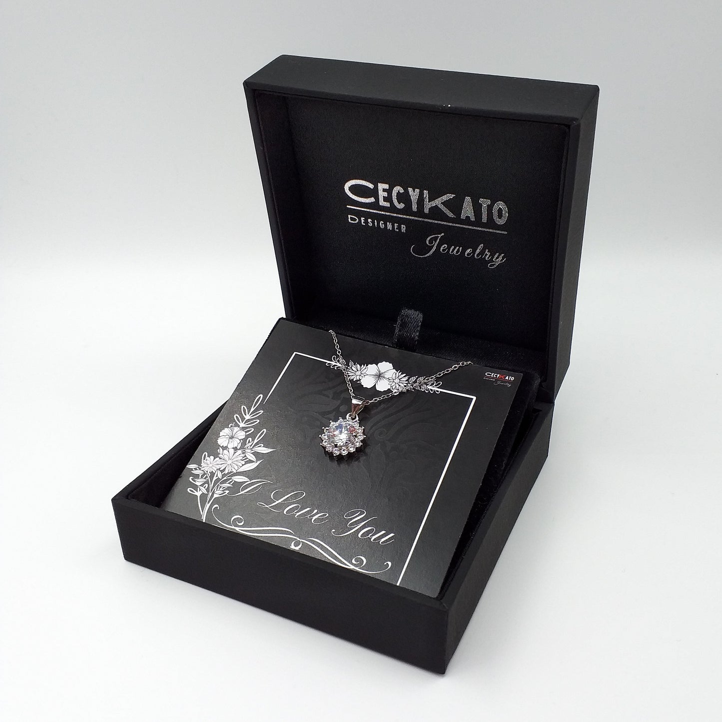 I love Love - 925 Sterling Silver Cubic Zirconia Round Minimalist Necklace TE274LY