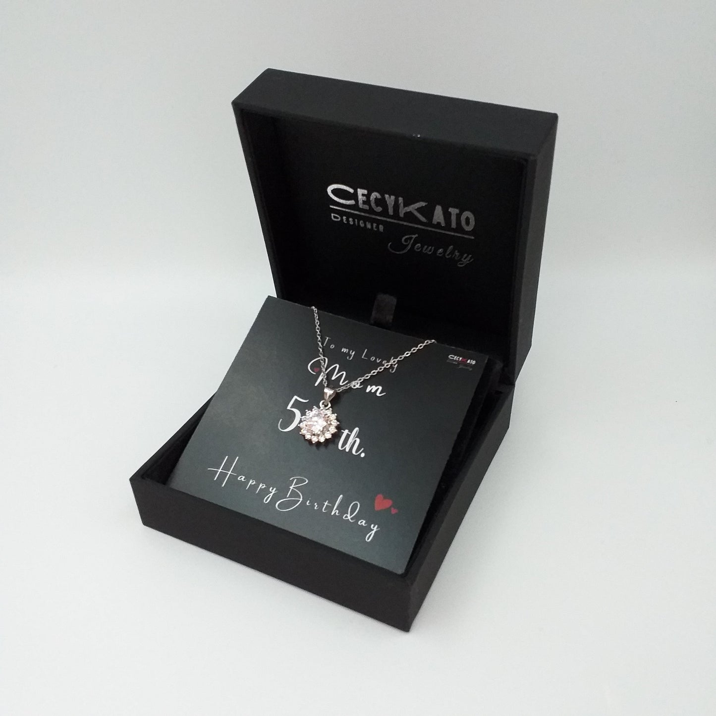 Birthday / Mom 50 -925 Sterling Silver Cubic Zirconia Round Minimalist Necklace TE2780HBW5